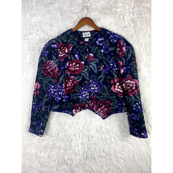 Leslie Fay Collections Jacket Womens Floral Print Button Front Size 14 - Picture 1 of 8